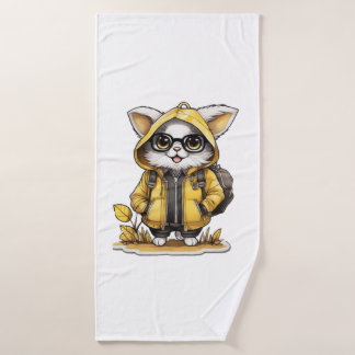 Leuke pluizige kat herfst esthetiek badhanddoek