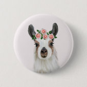 Leuke pluizige lama met Roos bloemkroon roze Ronde Button 5,7 Cm (Voorkant)
