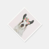 Leuke pluizige lama met Roos bloemkroon roze Servet (Hoek)