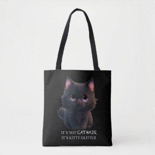 Leuke pluizige zwarte kat draagtas