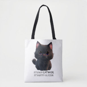 Leuke pluizige zwarte kat draagtas