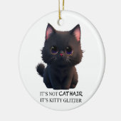 Leuke pluizige zwarte kat keramisch ornament (Links)
