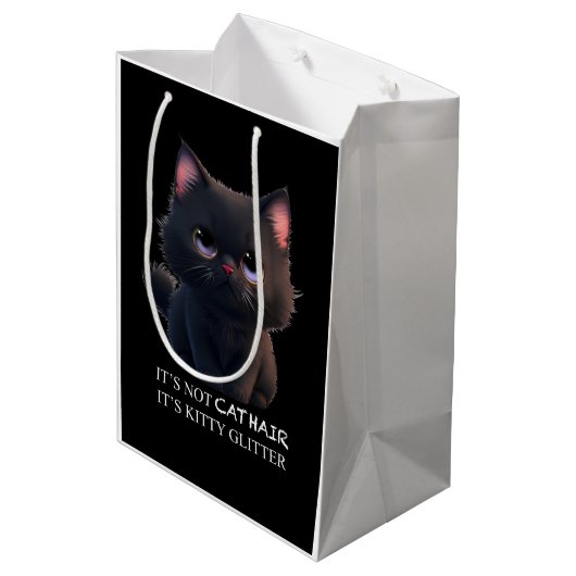 Leuke pluizige zwarte kat medium cadeauzakje (Achterkant Gekanteld)