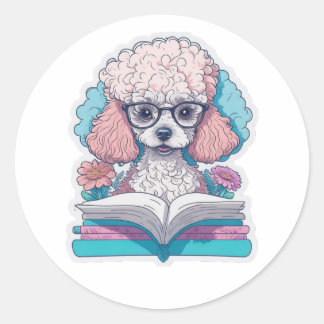 Leuke poedel lezen van een boek ronde sticker