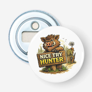 Leuke poging jager button flesopener