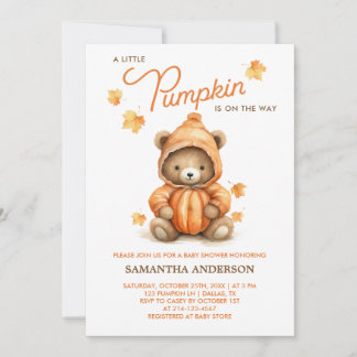 Leuke Pompoen Beer Herfst Baby shower Invitation Kaart
