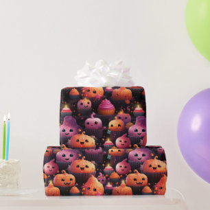 Leuke pompoen cupcake patroon kinder halloween cadeaupapier