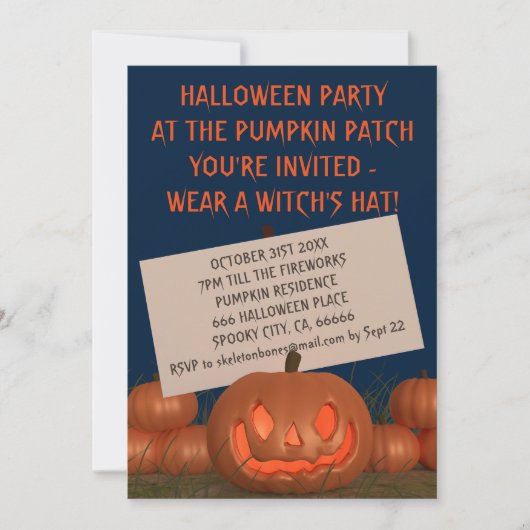 Leuke Pompoen Patch Halloween Feestuitnodiging Kaart (Voorkant)
