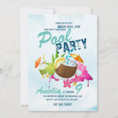 Leuke Poolparty Verjaardag Tropisch Feest Kaart (Voorkant)