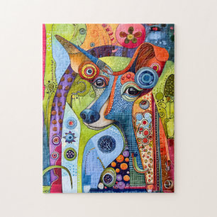 Leuke pop-art hondenportret met heldere kleuren. legpuzzel