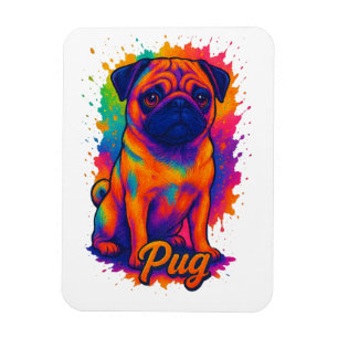 Leuke Pop Art Pug – Kleurrijke Neon Hond Magneet