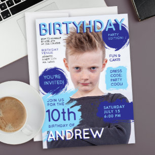 Leuke pret blauwe magazinecover jongens verjaardag kaart