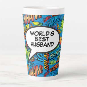 Leuke Pret Man Kleurrijke Comic Typografisch Latte Mok