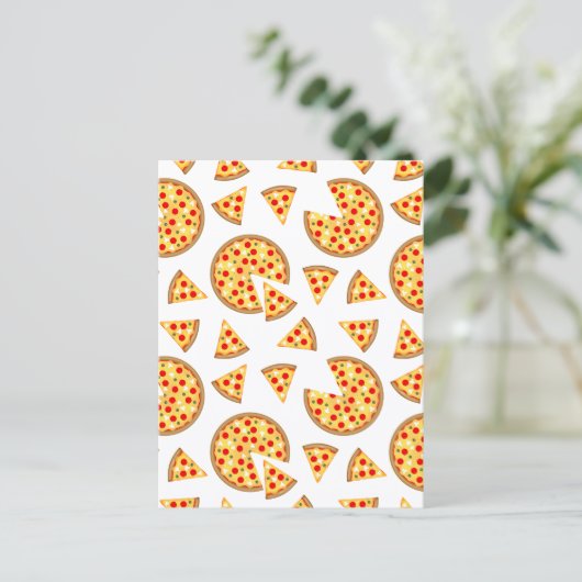 Leuke pret pizza en plakken patroon op wit briefkaart (Staand voorkant)