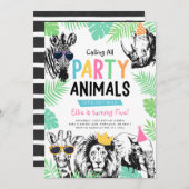 Leuke pretfeest Dieren Verjaardagsuitnodiging Kaart (Voorkant / Achterkant)