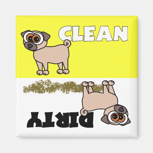 Leuke Pug Clean / Vuile Vaatwasser Magneet (Voorkant)
