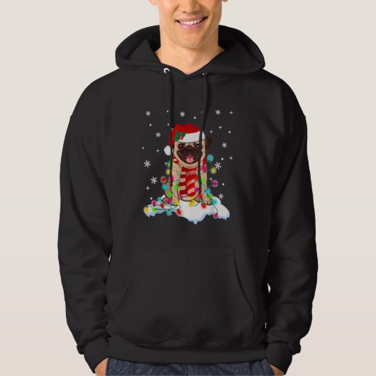 Leuke Pug Kerstverlichting met Santa Hat Gift Clas Hoodie (Voorkant)