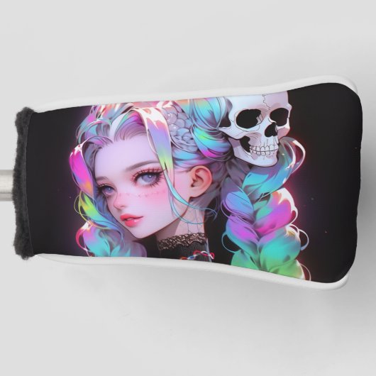 Leuke Punk Rock Skull Gothic Rainbow Braid Anime M Golfheadcover (Voorkant)