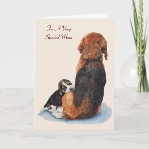 Leuke Puppy Beagle Met Mama Dog Art Originele Verz Kaart