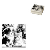 Leuke puppy en kat onder kerstboom 	rubberstempel (Gestempeld)