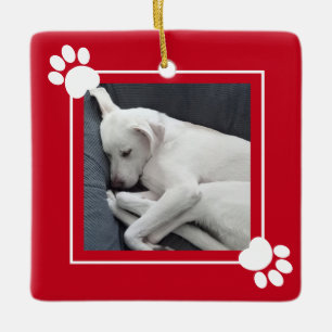 Leuke Puppy Hond Single 1 Fotonaam en Bericht Keramisch Ornament
