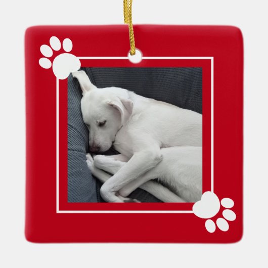 Leuke Puppy Hond Single 1 Fotonaam en Bericht Keramisch Ornament (Voorkant)