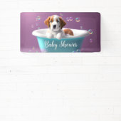 Leuke puppy in bad met bubbels, baby shower spandoek (Insitu)