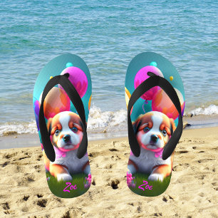 Leuke puppy met ballonnen - schattig kinder teenslippers