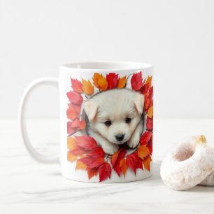 Leuke puppy met herfstbladeren, mok wrap design