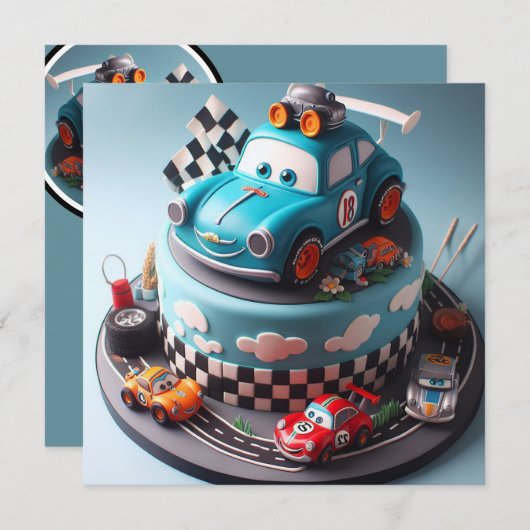 LEUKE RACE AUTO THEMA VERJAARDAGSTAART KAART (Voorkant / Achterkant)