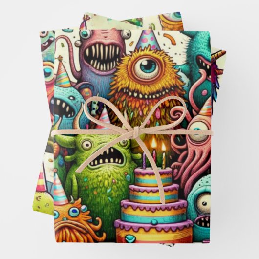 Leuke rare wezens op een verjaardagsfeestje inpakpapier vel (In situ)