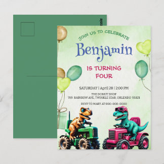 Leuke Rawr dinosaurus tractor vrachtwagen ballon V Briefkaart