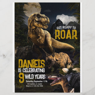 Leuke realistische dinosaurus verjaardags wilde ui flyer