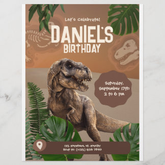 Leuke realistische dinosaurus verjaardagsuitnodigi flyer