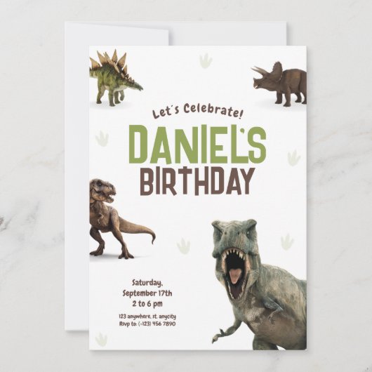 Leuke realistische dinosaurus verjaardagsuitnodigi kaart (Voorkant)