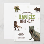 Leuke realistische dinosaurus verjaardagsuitnodigi kaart (Voorkant / Achterkant)