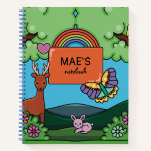 Leuke Regenboog en Vlinder Gepersonaliseerde Meisj Notitieboek