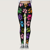 Leuke regenboog gekleurde hond en kat poot print leggings (Voorkant)