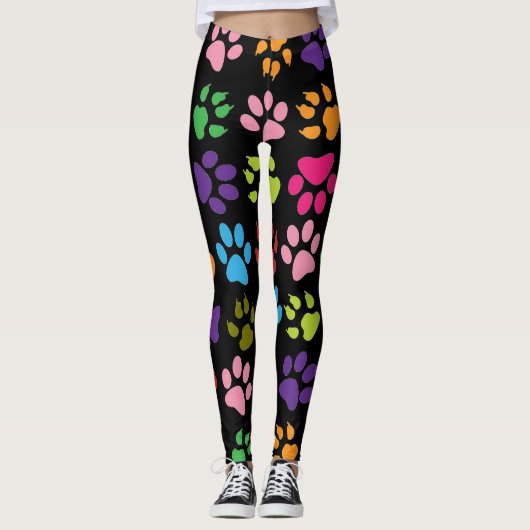 Leuke regenboog gekleurde hond en kat poot print leggings (Voorkant)