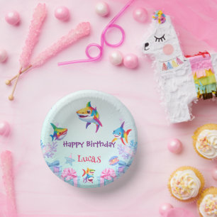 Leuke regenboog haai verjaardag ballon party Famil Papieren Kommen