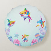 Leuke regenboog haai verjaardag ballon party Famil Rond Kussen (Achterkant)