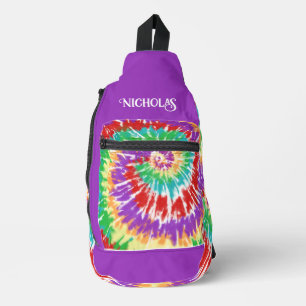 Leuke Regenboog Kleuren Retro Tie Dye Monogrammed Sling Bag
