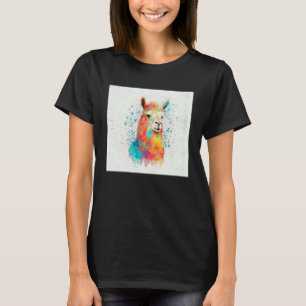 Leuke Regenboog Llama Verf Splatter Illustratie Ko T-shirt