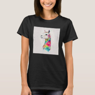 Leuke Regenboog Llama Verf Splatter Illustratie Ko T-shirt
