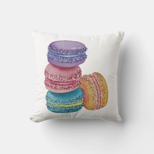 Leuke regenboog macarons in Waterverf kussen (Voorkant)
