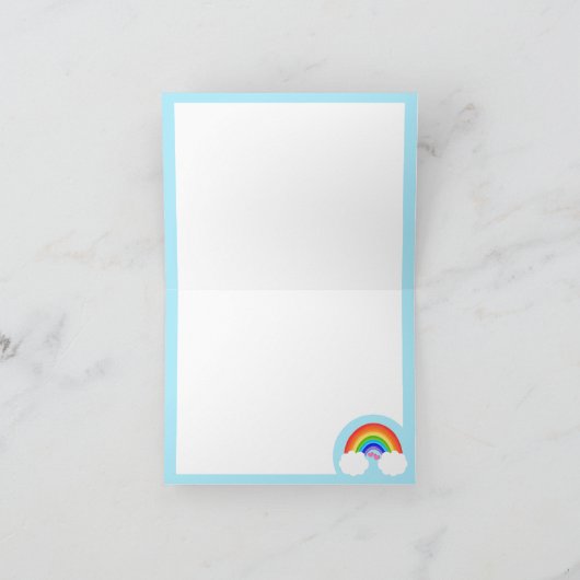 Leuke regenboog met roze harten en wolken notitiekaartje (Binnen)