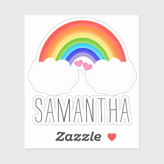 Leuke regenboog met roze harten naam sticker (Vel)