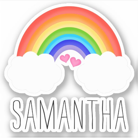 Leuke regenboog met roze harten naam sticker (Voorkant)