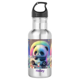 Leuke regenboog panda naam gepersonaliseerd waterfles 