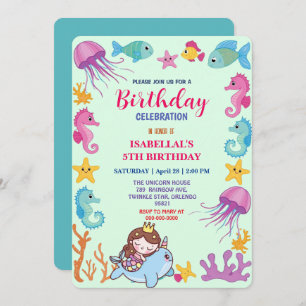 Leuke regenboog zeemeermin narwal vis eenhoorn ver save the date